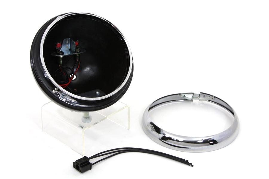 Black 7 K Headlamp Housing with Chrome Rim