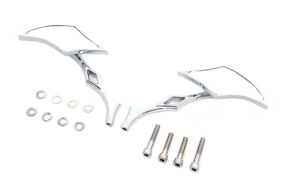 Chrome Diamond Mirror Set with Billet Diamond Stems