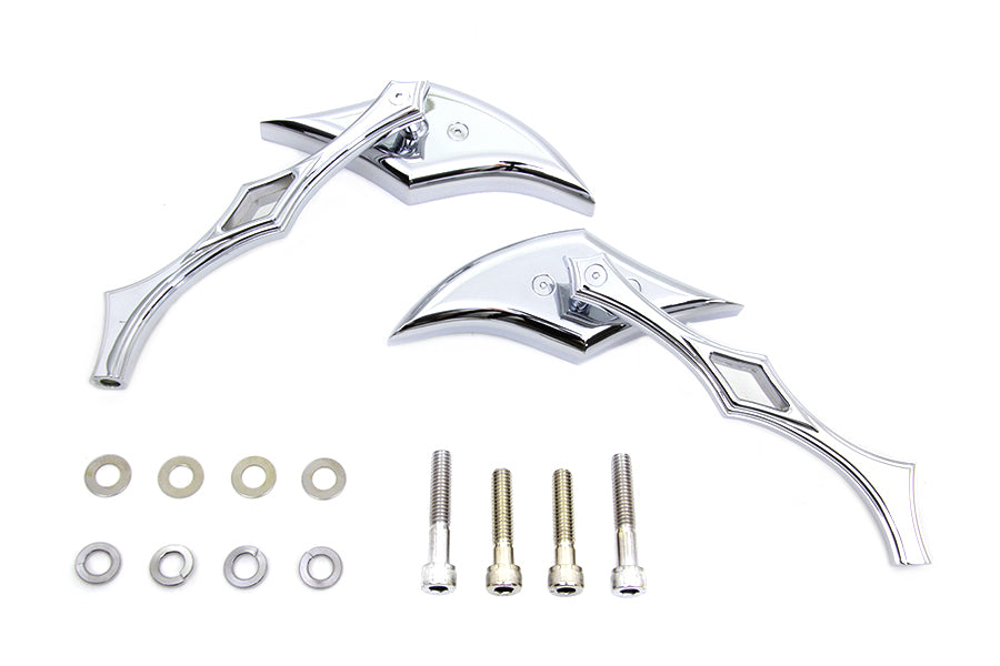 Chrome Diamond Mirror Set with Billet Diamond Stems