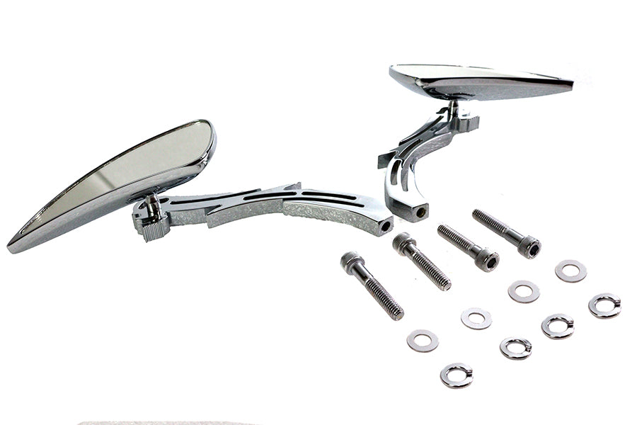 Chrome Teardrop Mirror Set with Billet Skull Stems