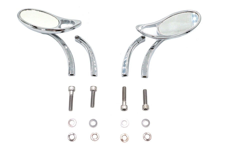 Teardrop Mirror Set with Solid Billet Stems Chrome