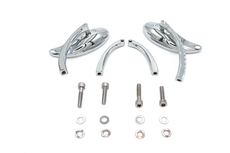 Teardrop Mirror Set with Solid Billet Stems Chrome