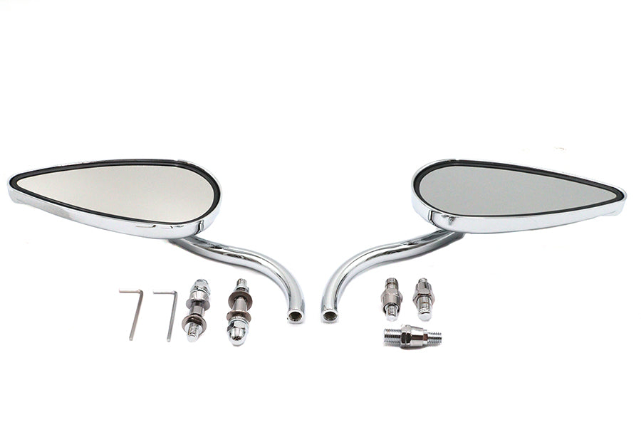 Teardrop Mirror Set with Billet Long Stems Chrome