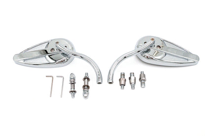 Teardrop Mirror Set with Billet Long Stems Chrome