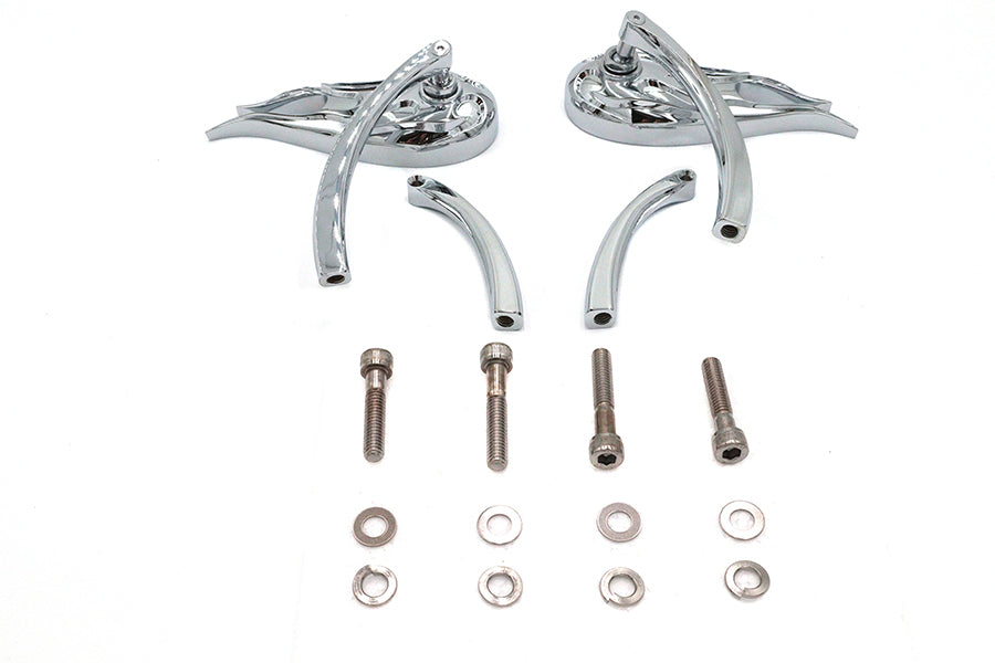 Fireball Mirror Set with Billet Curved Stems Chrome