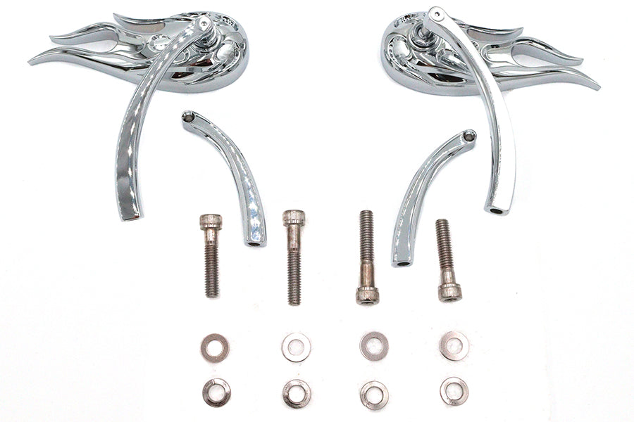 Fireball Mirror Set with Billet Curved Stems Chrome