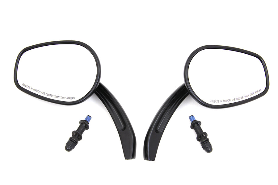 Rectangle Taper Mirror Set with Billet Stems Black