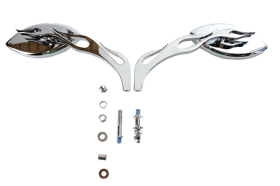 Druid Mirror Set Oval Flame Style with Billet Stem