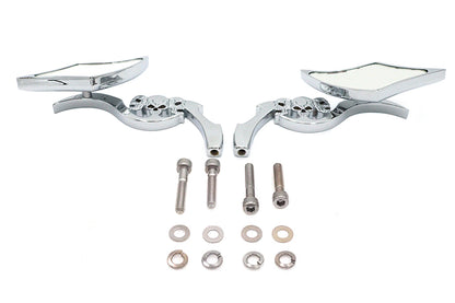 Diamond Shaped Mirror Set with Billet Tri Skull Stems