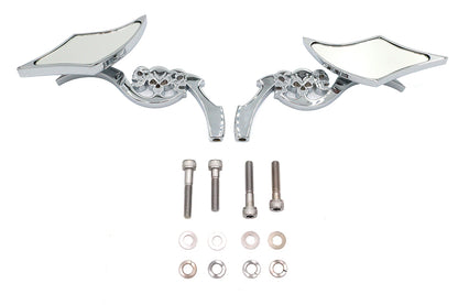 Diamond Shaped Mirror Set with Billet Tri Skull Stems