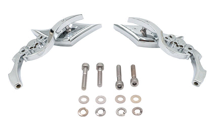 Diamond Shaped Mirror Set with Billet Tri Skull Stems