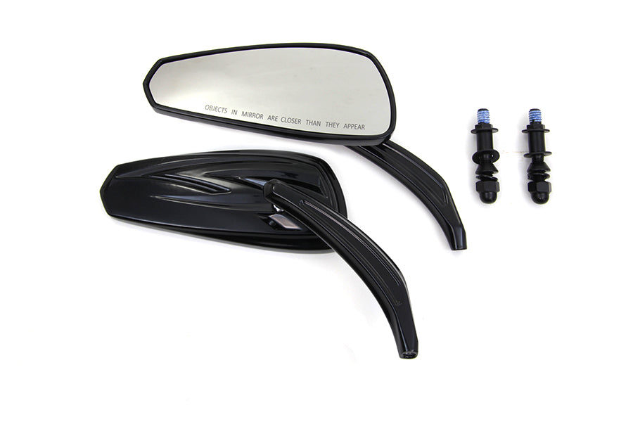 Gloss Black Tribal Teardrop Mirrors with Billet Stems