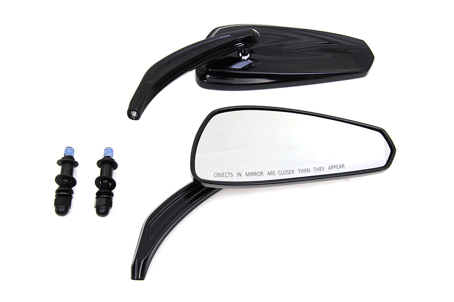 Gloss Black Tribal Teardrop Mirrors with Billet Stems