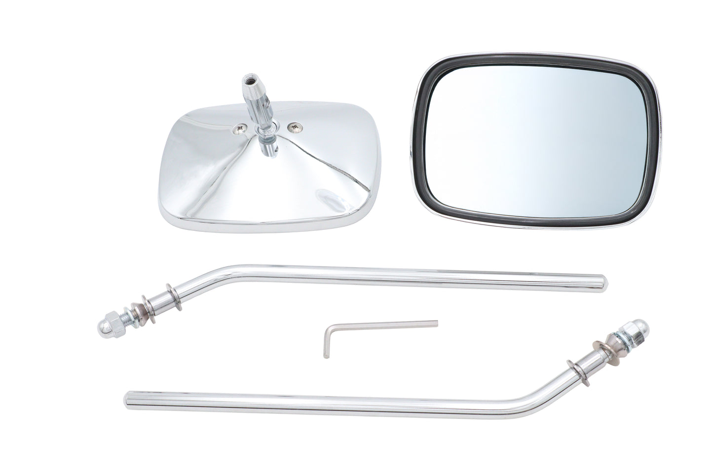 Chrome Rectangle Mirror Set with Round Stems