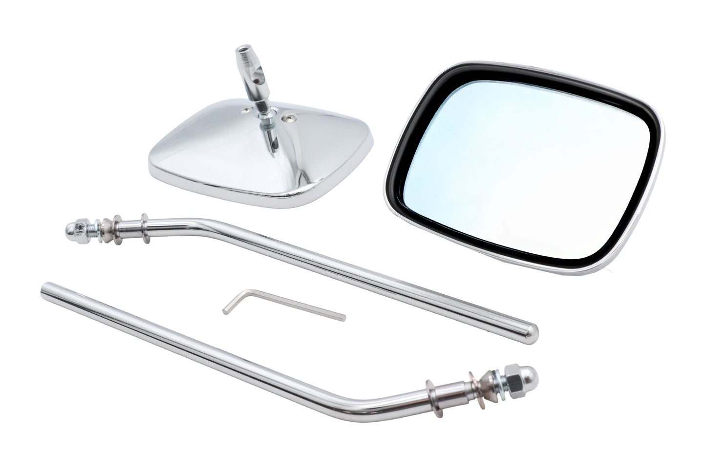 Chrome Rectangle Mirror Set with Round Stems
