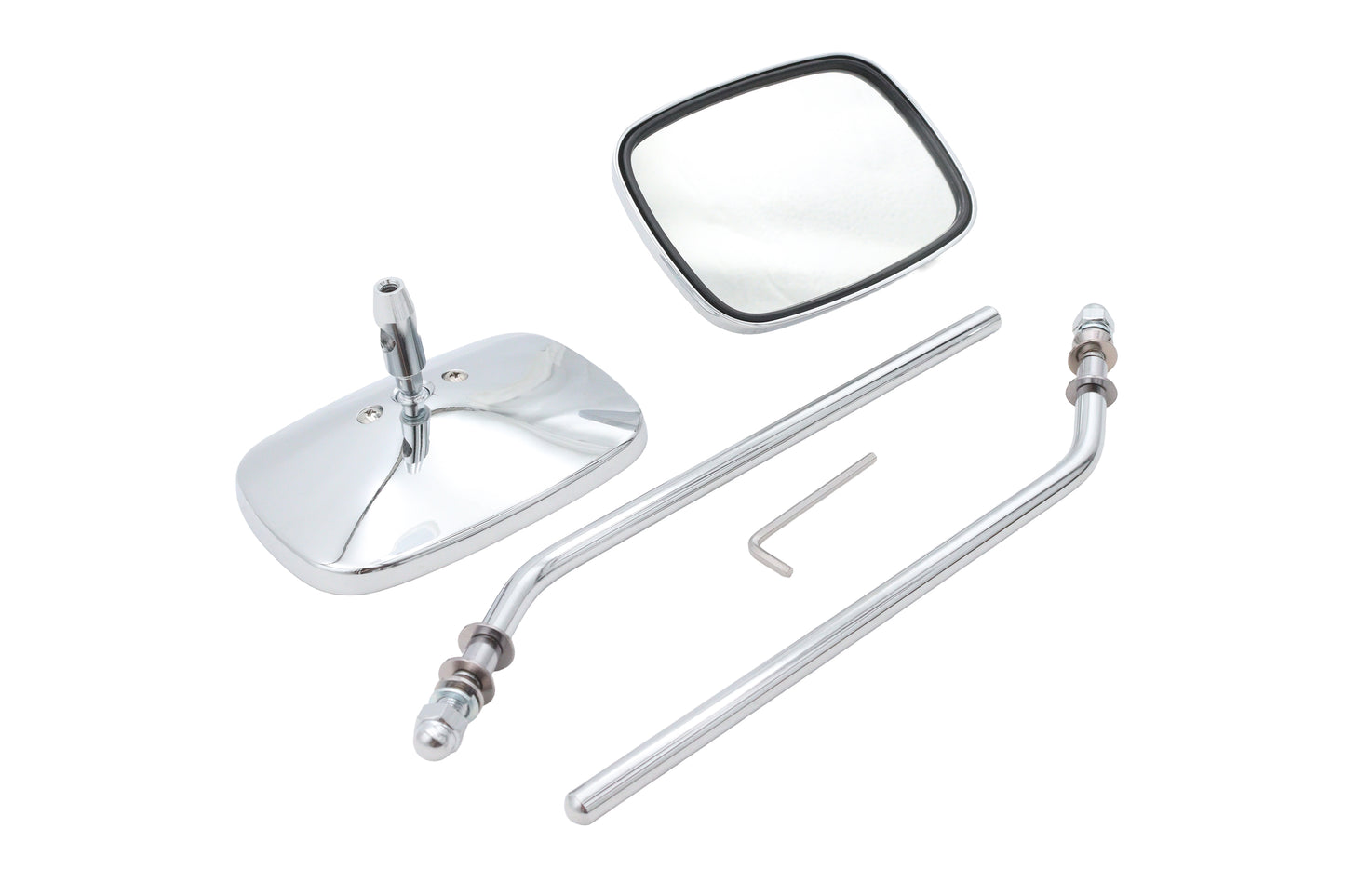 Chrome Rectangle Mirror Set with Round Stems
