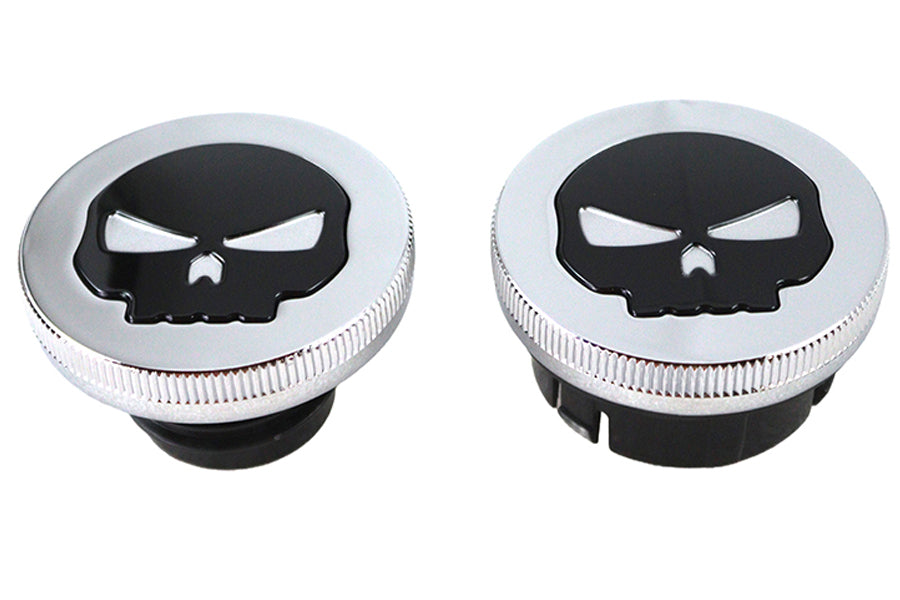 Chrome Skull Style Vented and Dummy Gas Cap Set