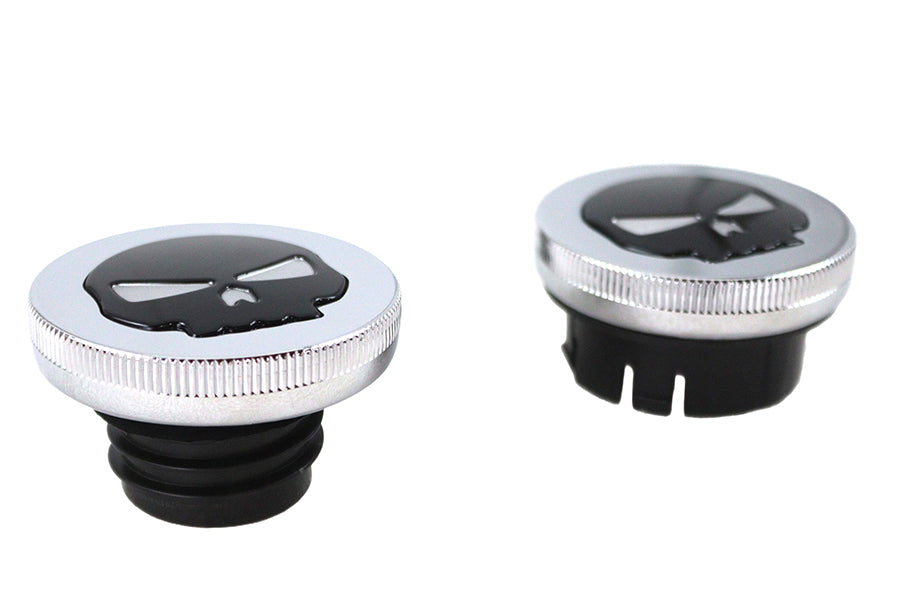 Chrome Skull Style Vented and Dummy Gas Cap Set
