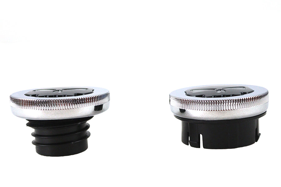 Chrome Skull Style Vented and Dummy Gas Cap Set