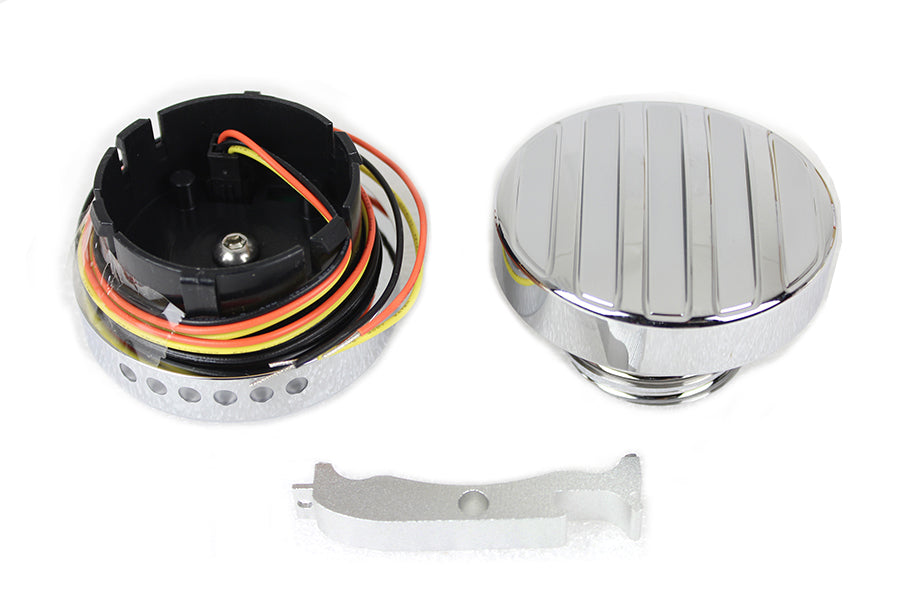 Chrome LED Ribbed Style Fuel Gauge and Filler Cap Set