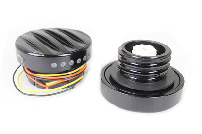 Black LED Ribbed Style Fuel Gauge and Filler Cap Set