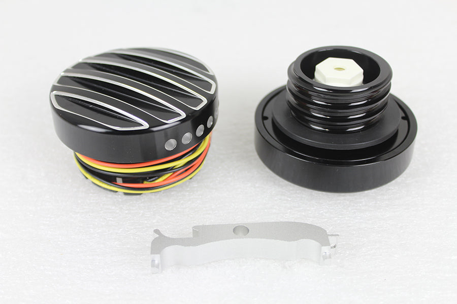 Black LED Cut Ribbed Style Fuel Gauge and Filler Cap Set