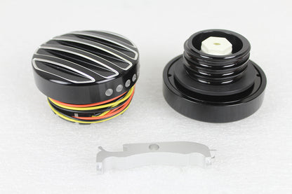 Black LED Cut Ribbed Style Fuel Gauge and Filler Cap Set
