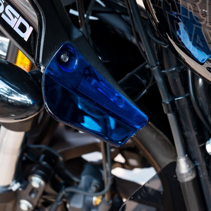 low rider st wind deflectors blue on bike