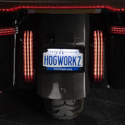 Black LED Low Profile License Plate Frame for Harley-Davidson® Motorcycles from HOGWORKZ with lighting