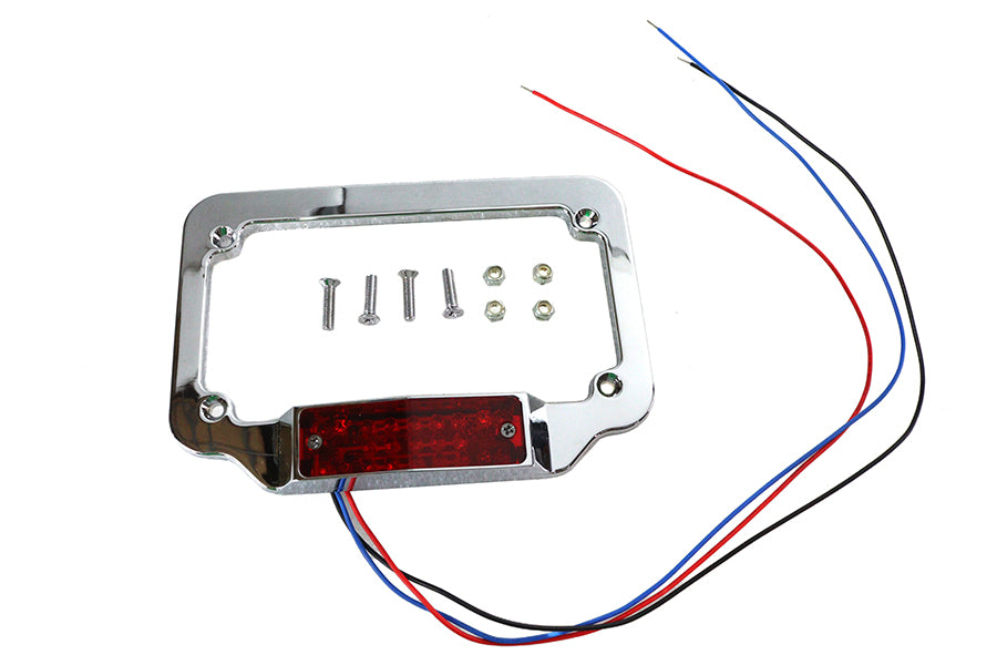 License Plate Frame Chrome Billet with LED Red Top Lamp
