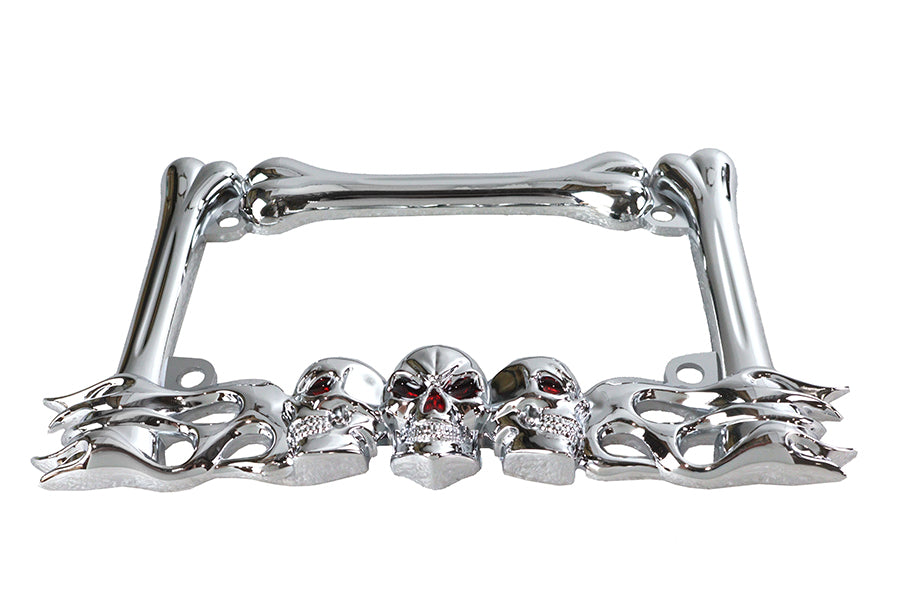 License Plate Frame Skull Style Chrome