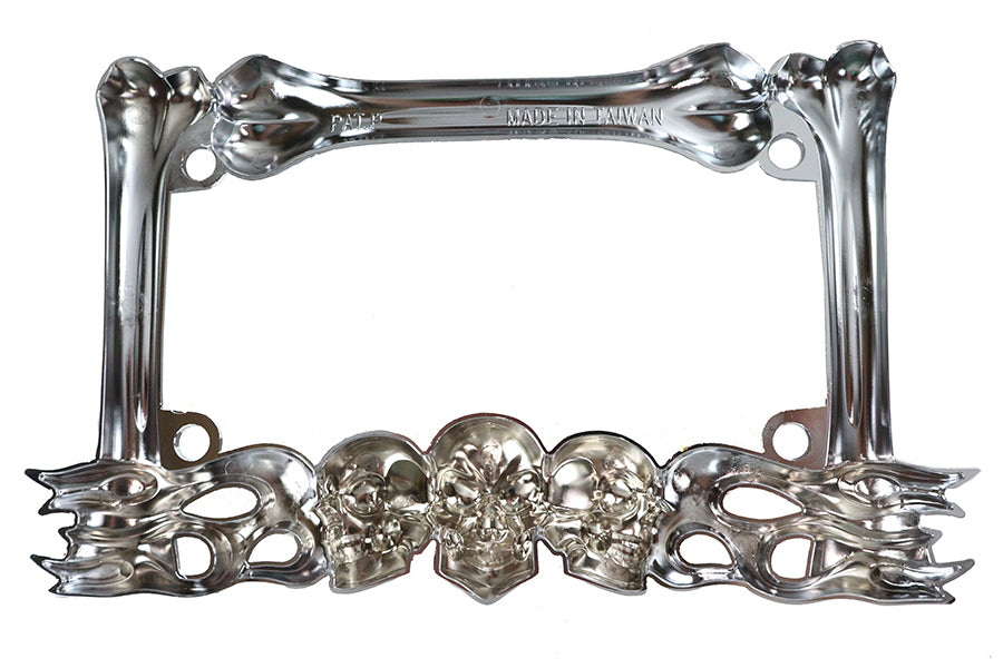 License Plate Frame Skull Style Chrome