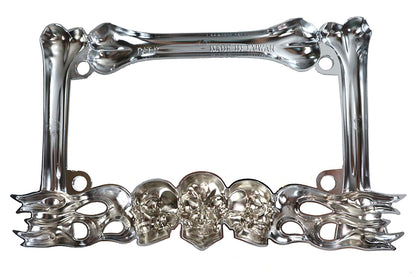License Plate Frame Skull Style Chrome