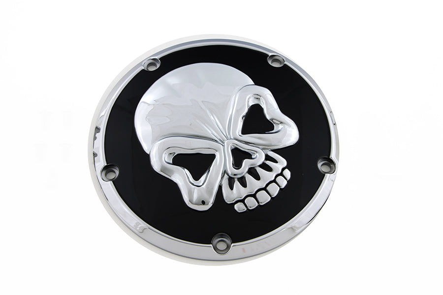 Skull Design 5 Hole Derby Cover Chrome