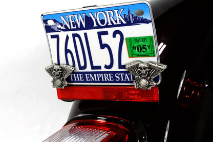 Skull on Panhead Engine License Plate Topper Set