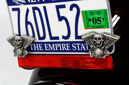 Skull on Panhead Engine License Plate Topper Set