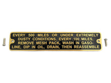 Linkert Brass Air Cleaner Instruction Tag