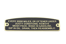 Air Cleaner Instruction Tag