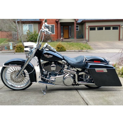 Color Match Harley® Softail Stretched Saddlebag Conversion Kit w/ Chrome Hardware from HOGWORKZ on black softail