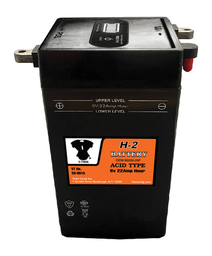 H-2 6 Volt 22 Amp Battery with Vent Tube