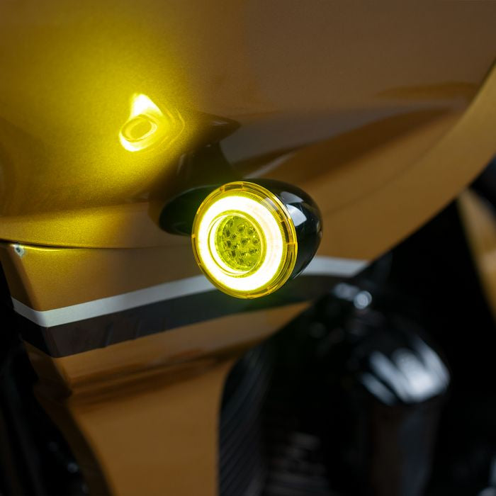 HOGWORKZ® Goldtooth™ LED Front Turn Signals for Harley-Davidson 1157 Base with Bullet Lens ring