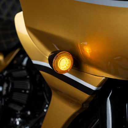 HOGWORKZ® Goldtooth™ LED Front Turn Signals for Harley-Davidson 1157 Base with Bullet Lens golden lens