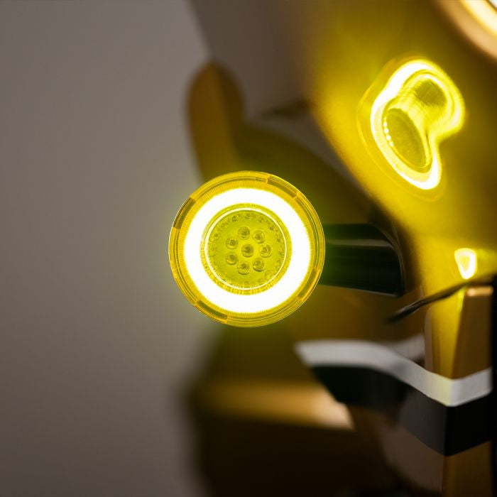 HOGWORKZ® Goldtooth™ LED Front Turn Signals for Harley-Davidson 1157 Base with Bullet Lens on bike close up