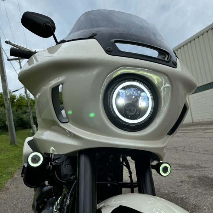 HOGWORKZ 5 3/4" LED Black HALOMAKER® Headlight for '18-'24 Harley on bike