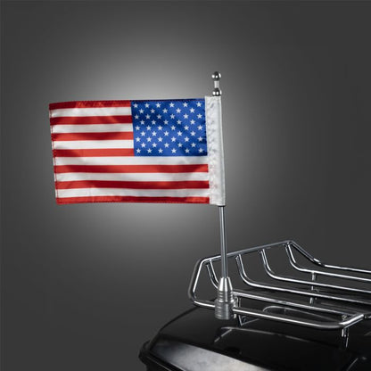 Chrome USA Flag / Pole with Luggage Rack Mount for Harley-Davidson® from HOGWORKZ on bike