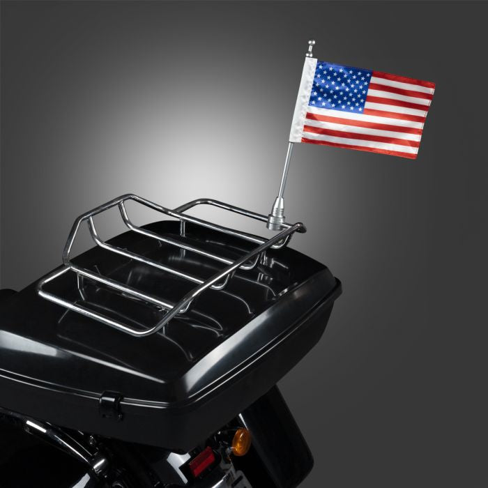 Chrome USA Flag / Pole with Luggage Rack Mount for Harley-Davidson® from HOGWORKZ back view