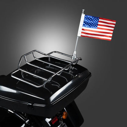 Chrome USA Flag / Pole with Luggage Rack Mount for Harley-Davidson® from HOGWORKZ on black bike