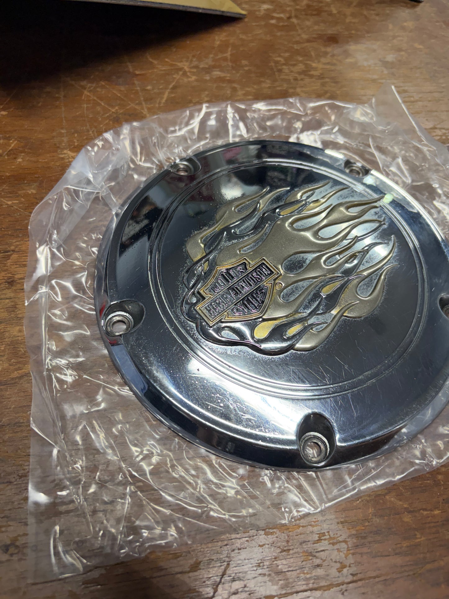 Harley-Davidson Flame Logo Derby Cover Chrome Used Verify Fitment