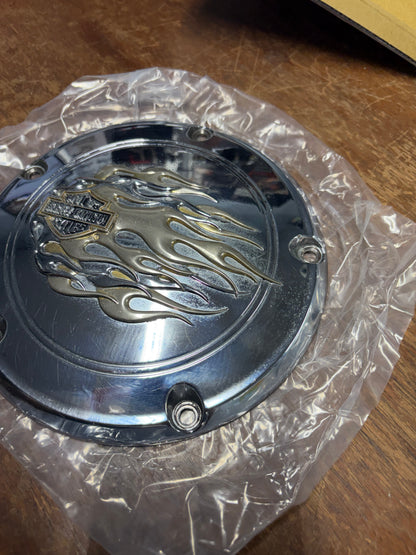 Harley-Davidson Flame Logo Derby Cover Chrome Used Verify Fitment