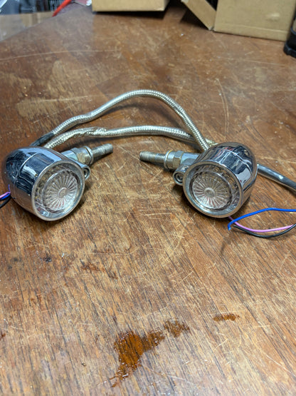 Chopper Marker Turn Signal Lights 3 Wire Pair Chrome Aftermarket Used